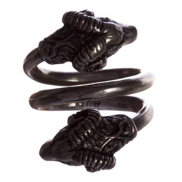 Sterling Silver Double Headed Ram Coil Spiral Ring